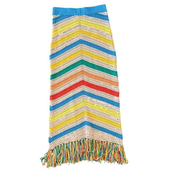 Mother Candy Stripe Cinch Tank Halter Top Fringe Midi Skirt Set size S NEW Tags - Picture 10 of 15